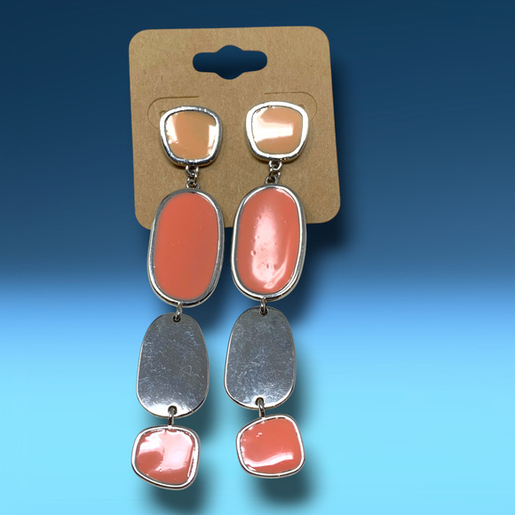 Vintage Y2K Peach Tones Enamel Dangle Earrings Pierced Matisse Artsy Eclectic - Picture 6 of 6